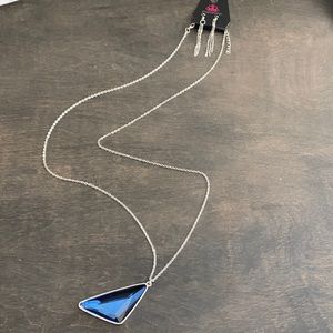 Blue gem long necklace and matching earrings. Never before worn.